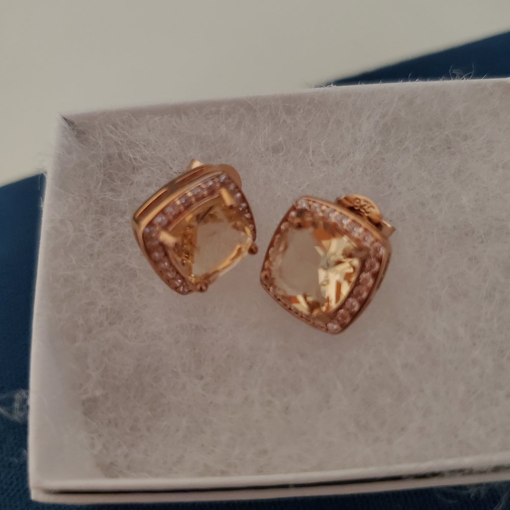 Elegant Gold-pl Cushion 4.5ct Morganite & Topaz Earrings